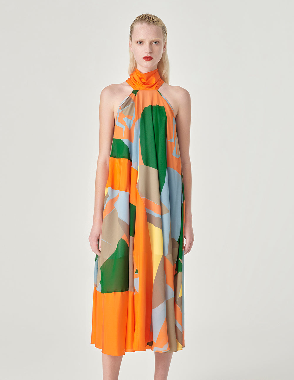 MARYLING Halterneck Print Sleeveless A-Hem Dress