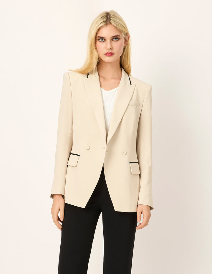 MARYLING Black-Trim Peaked Lapel Double-Breasted Blazer