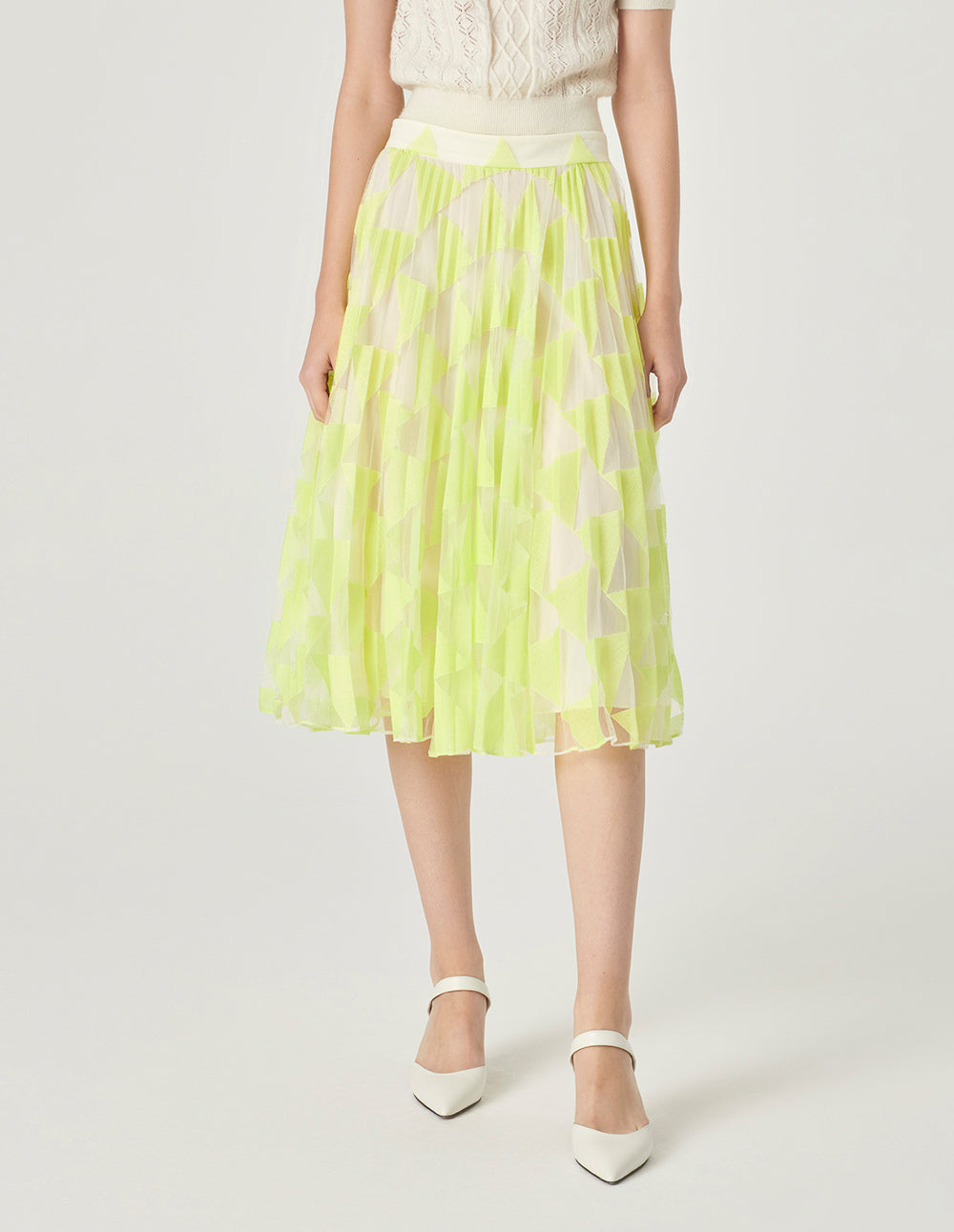 MARYLING Bright Yellow Lace Pleated Skirt