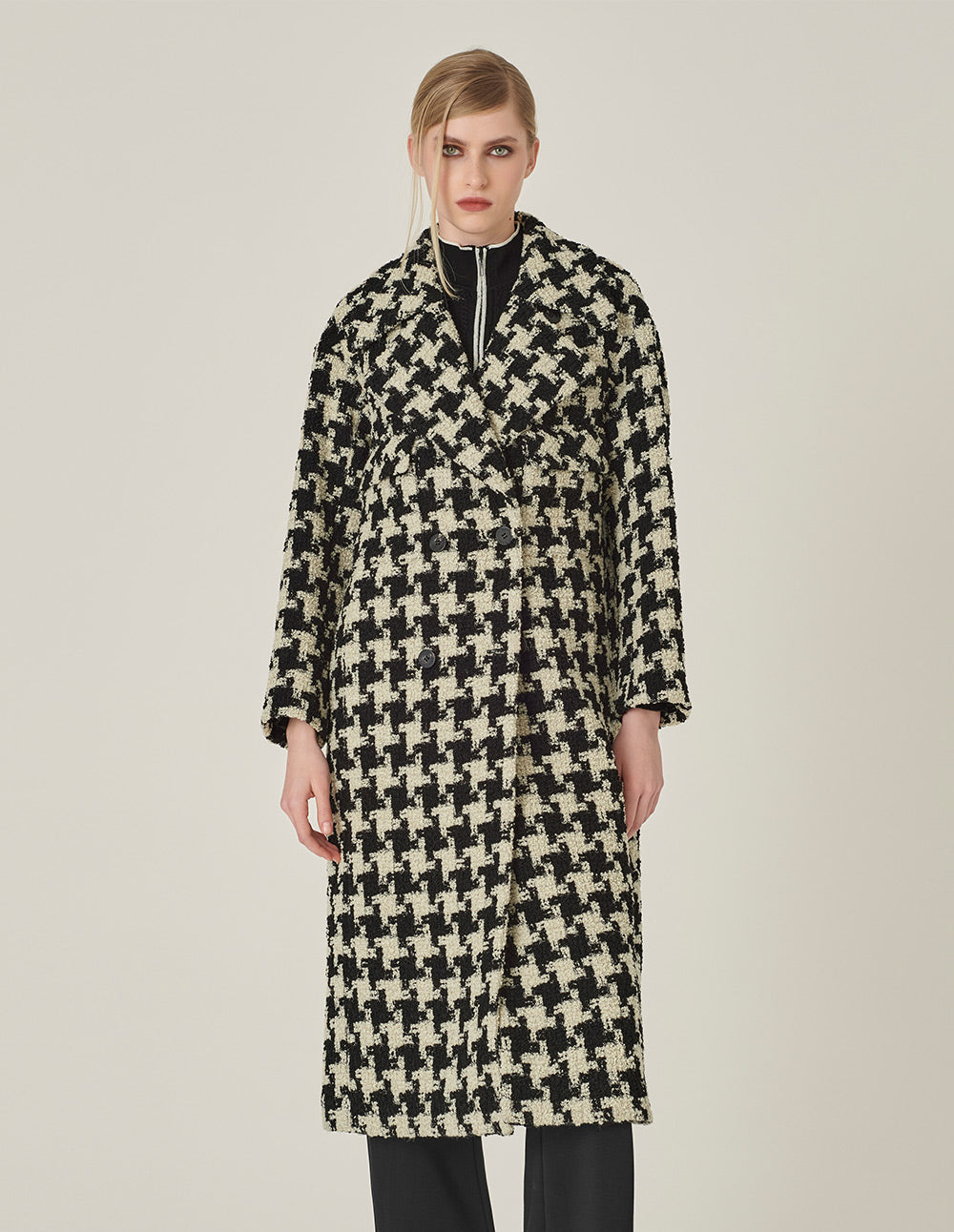 MARYLING Houndstooth Print H-Line Coat