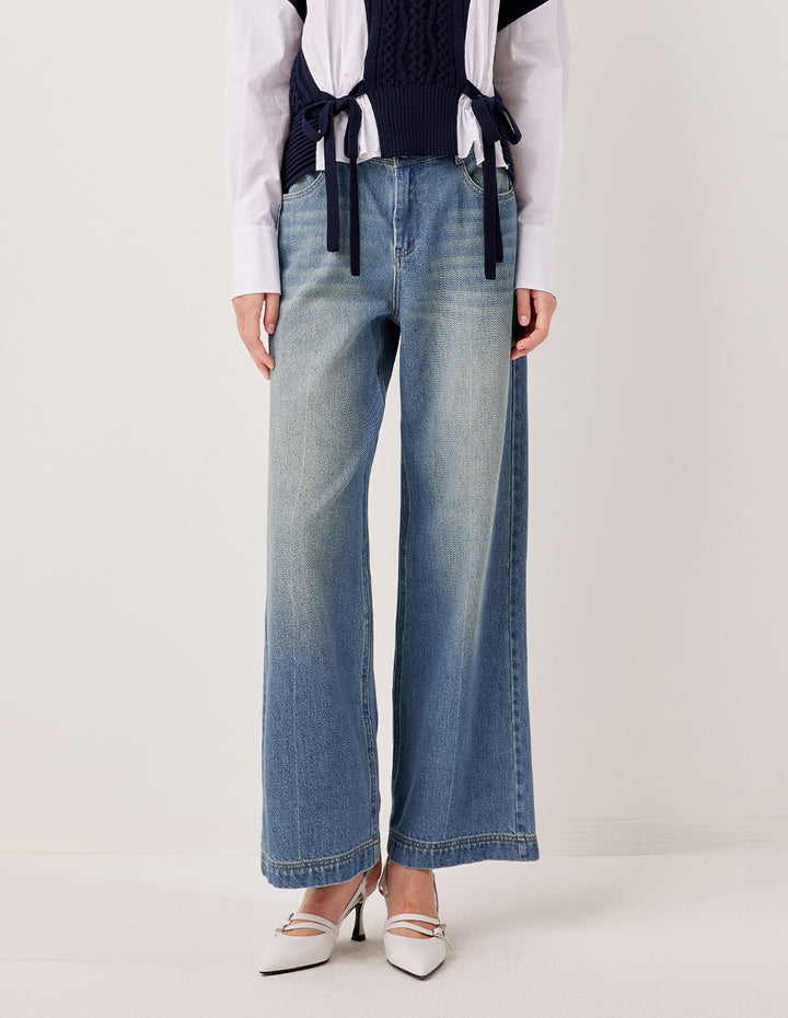 MARYLING Relaxed Straight Leg Washed Denim Jeans