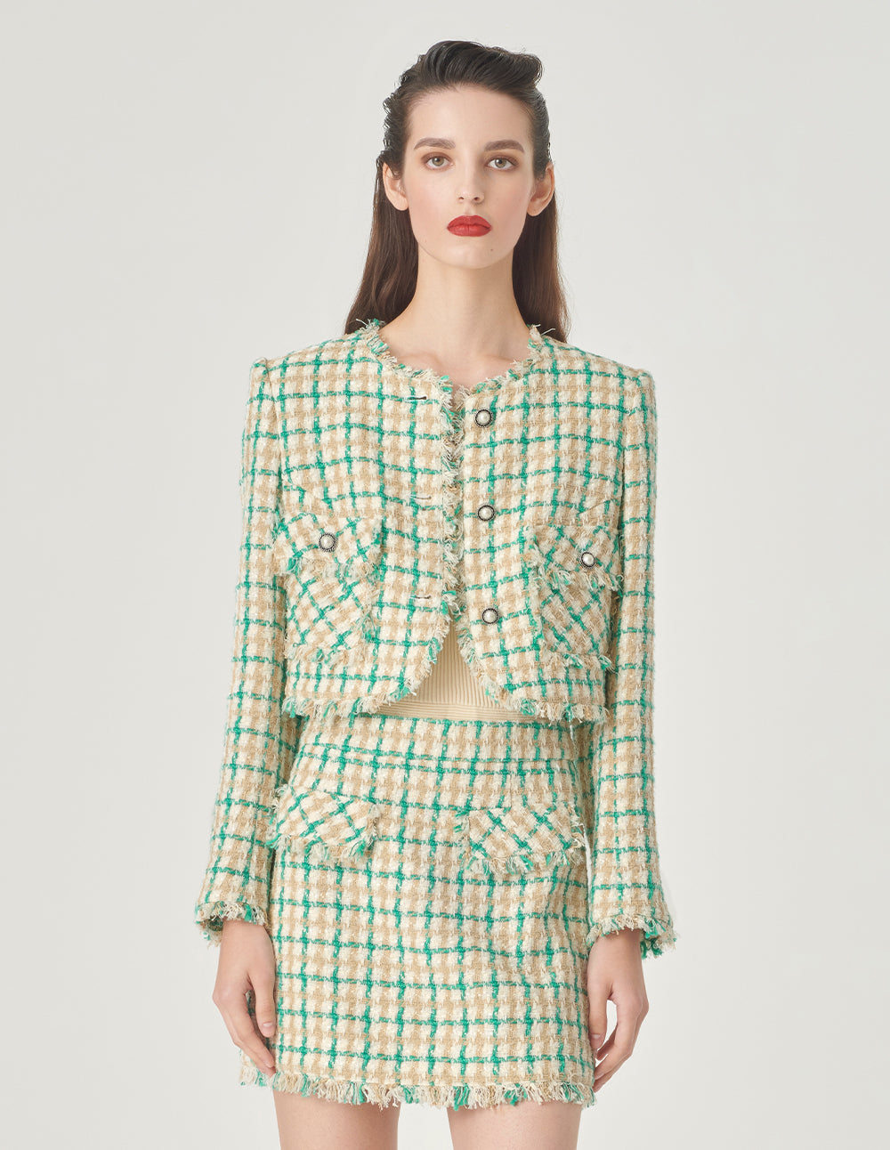 MARYLING Checked Short Tweed Jacket