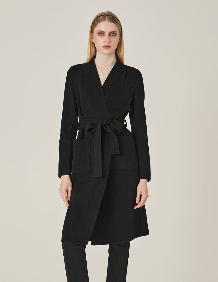 MARYLING V-Neck Double-Sided Tweed Mid-Length Silk Wool Coat