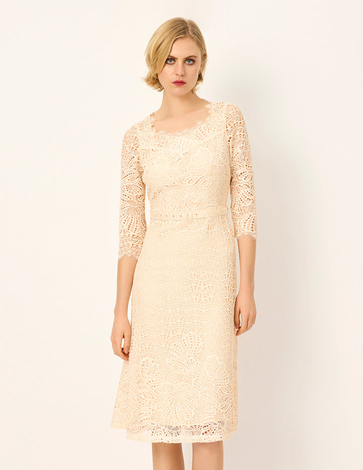 MARYLING Square-Neck 1/2 Sleeve Empire-Waist Fishtail Lace Dress