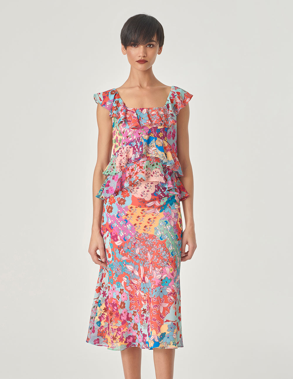 MARYLING Square Neck Ruffled Printed Top