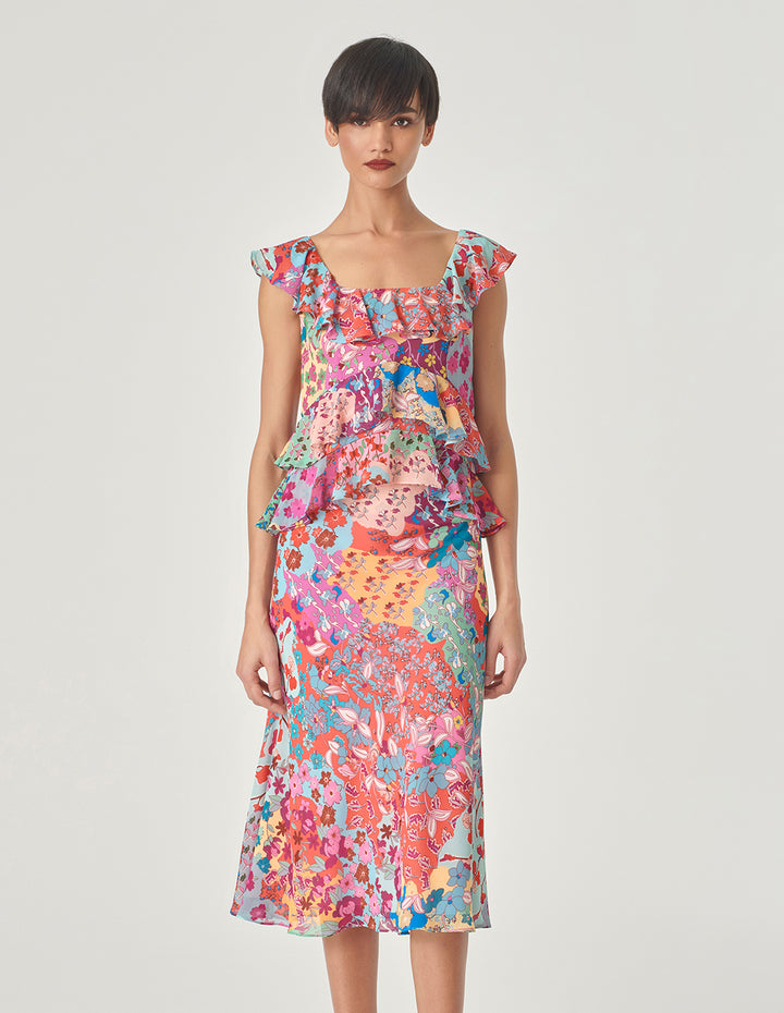 MARYLING Square Neck Ruffled Printed Top