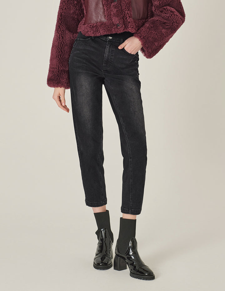 MARYLING Denim High-Waisted Black Washed Harem Pants