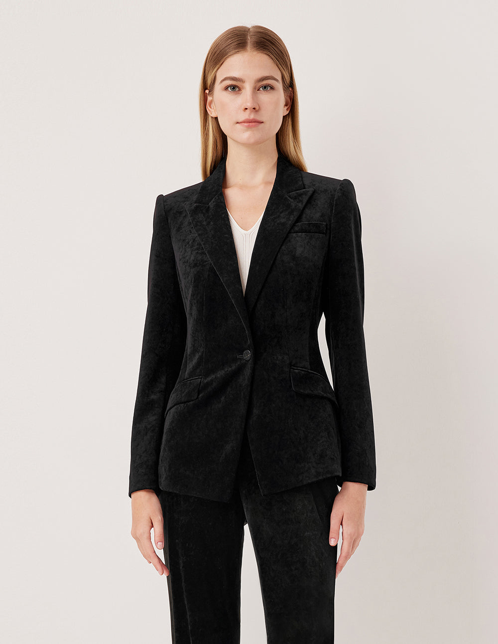 MARYLING Peak Lapel Long Sleeve Single-Breasted Blazer