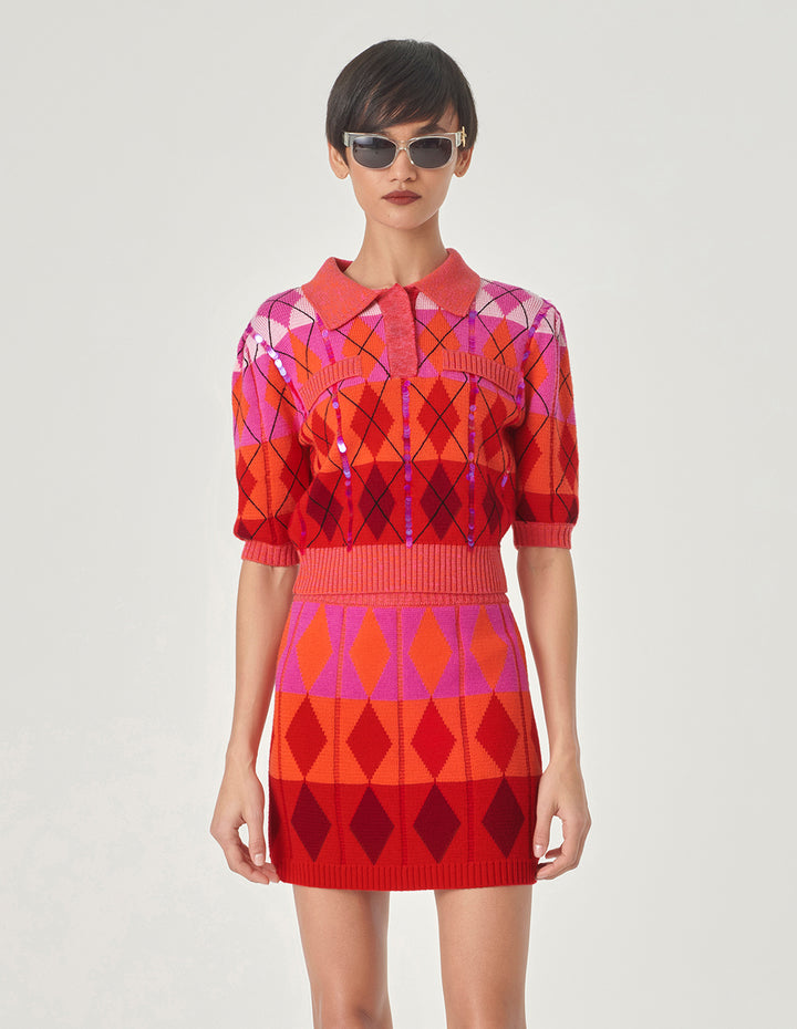 MARYLING Red Berry Plaid Knitted Pullover