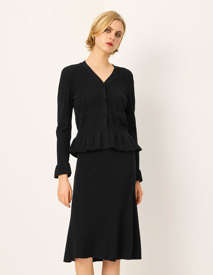 MARYLING V-neck Long-Sleeve Ruffle-Trim Knit Cardigan