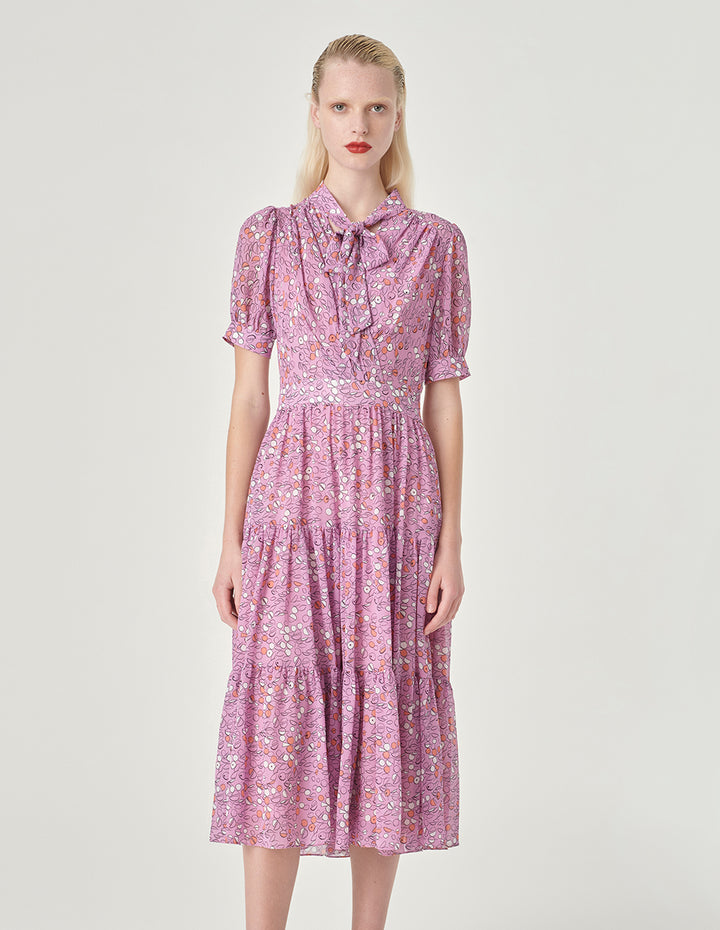 MARYLING Ribbon Pleated Short-Sleeved Dress