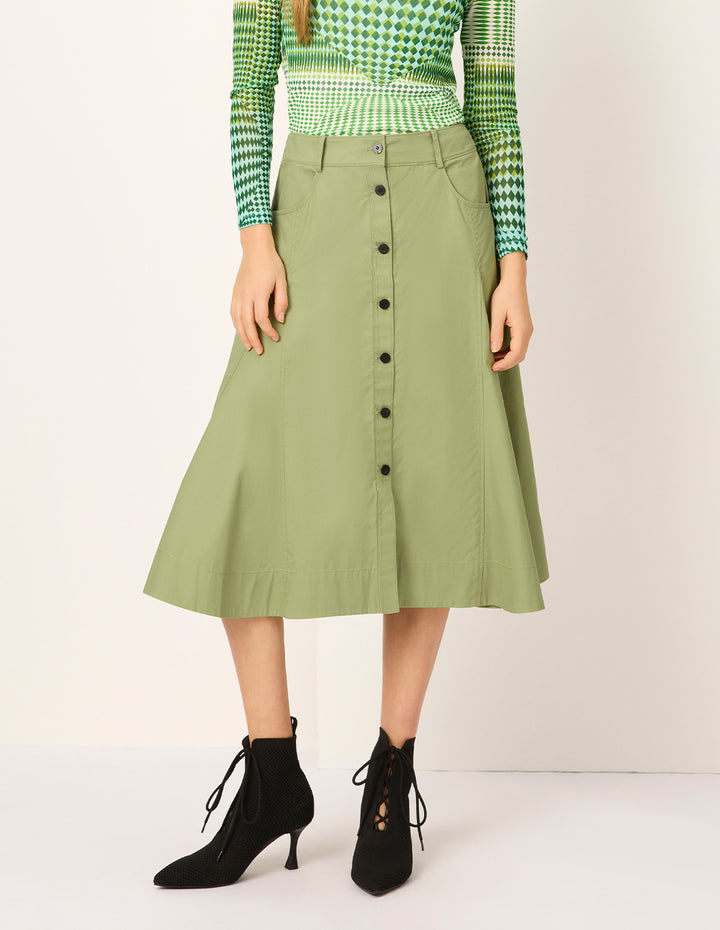 MARYLING Single-Breasted Waist-Cinched A-Line Knee-Length Skirt
