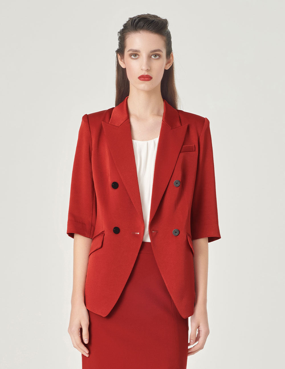 MARYLING Brick Red Three-Quarter Sleeve Blazer