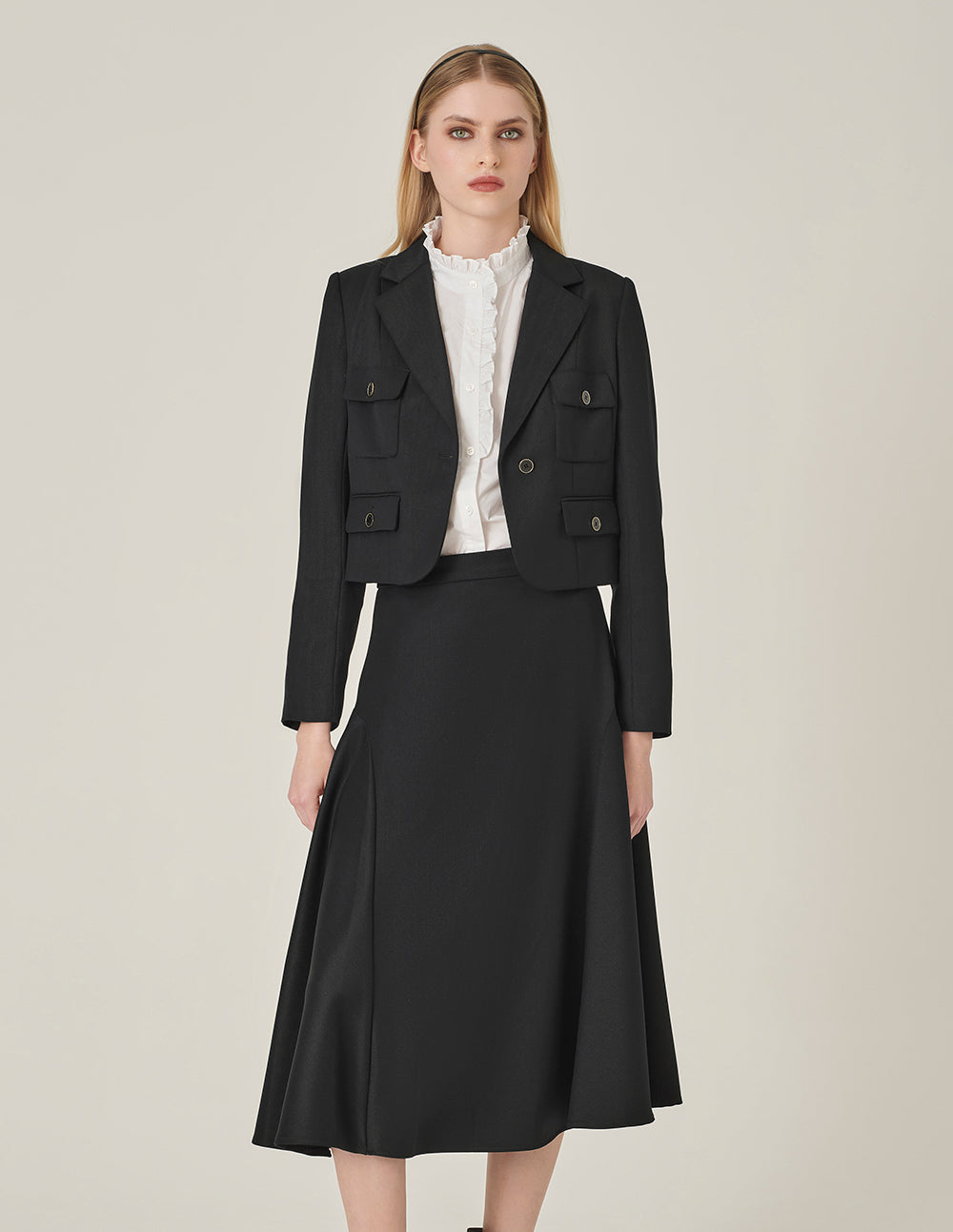 MARYLING Black H-Shaped Cropped Blazer