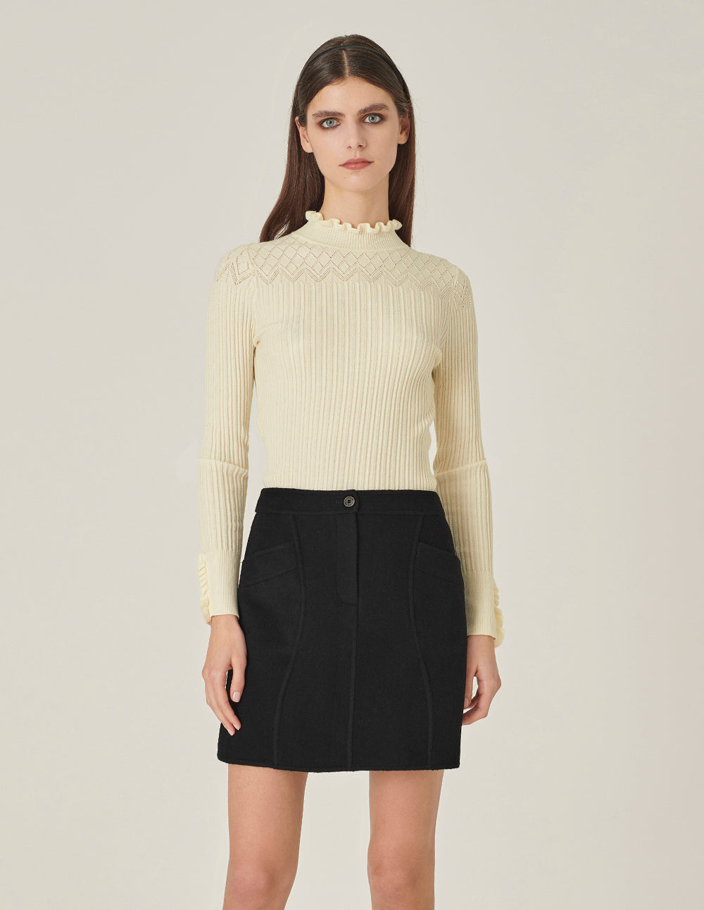 MARYLING Black Curved Split Mini Skirt