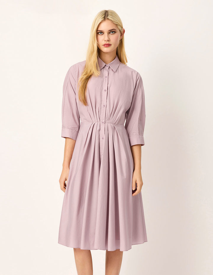 MARYLING Dusty Pink Long-Sleeve Pleated Midi Shirt Dress