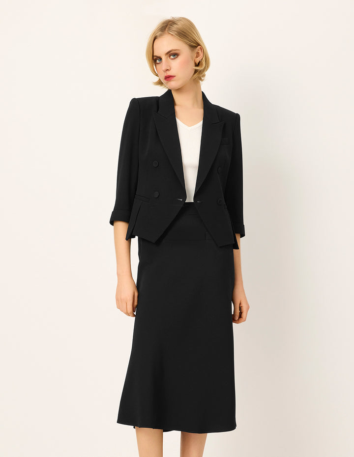 MARYLING Peaked-Lapel Double-Breasted Cropped Fitted Blazer