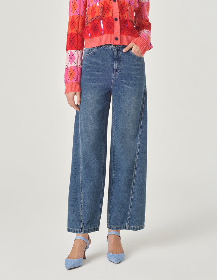 MARYLING Denim Blue Loose Fit Denim Trousers