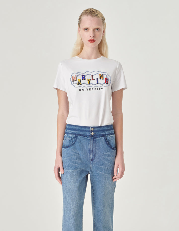 MARYLING White Embroidered T-Shirt