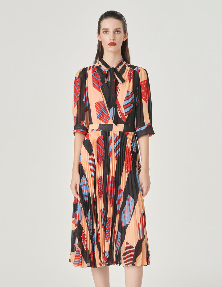 MARYLING V-Neck Mid-Sleeve Printed Dress