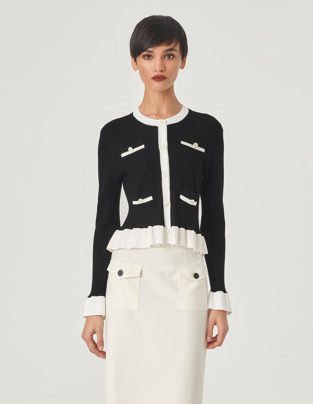 MARYLING Black Ruffled Knitted Cardigan