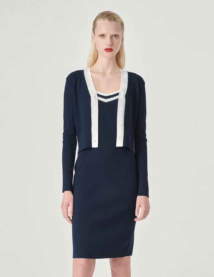 MARYLING Navy Long Sleeves Knitted Cardigan