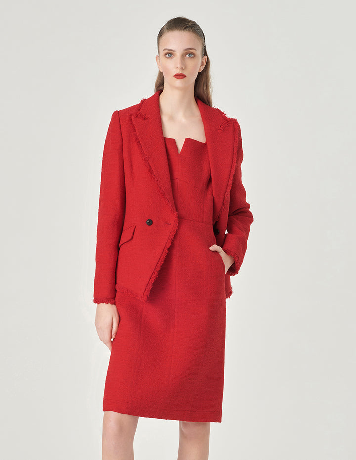 MARYLING Red Lapel Collar Tweed Blazer