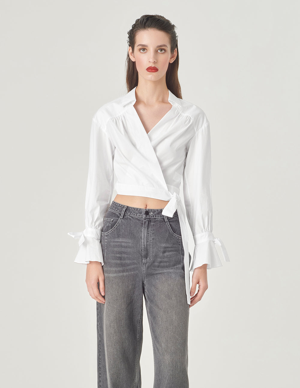 MARYLING V-Neck Cross Strap White Blouse