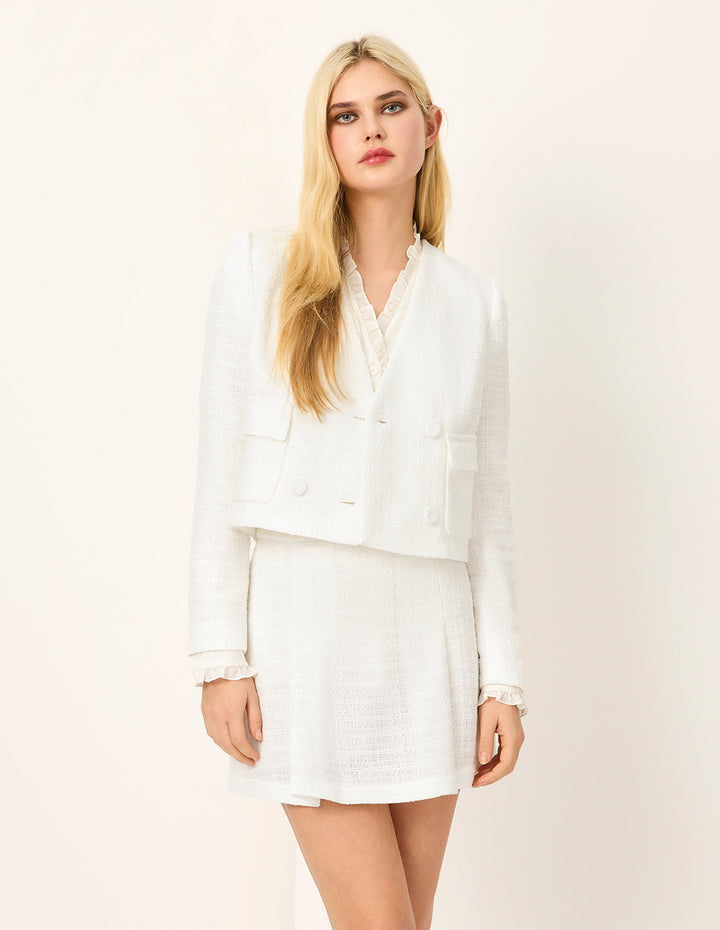 MARYLING White Tweed A-Line Mini Skirt