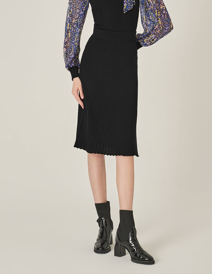 MARYLING Black Knee-Length Trumpet Knitted Skirt