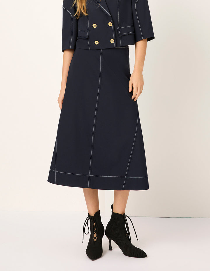 MARYLING White Trim Knee-Length Trumpet Skirt