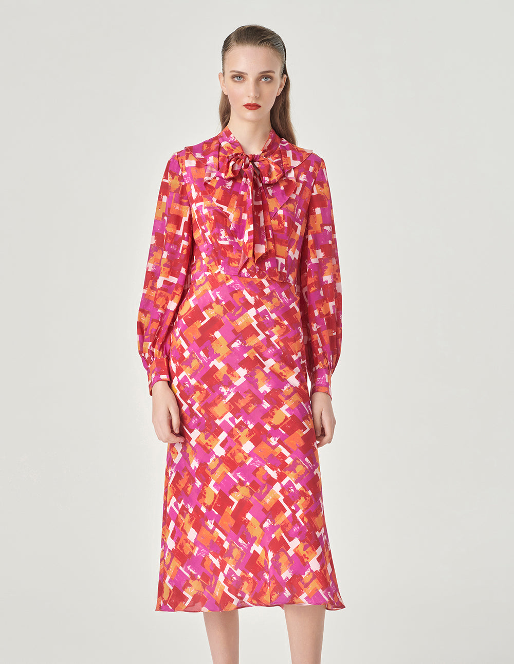 MARYLING Pink Checkered Ruffled Fishtail Dress