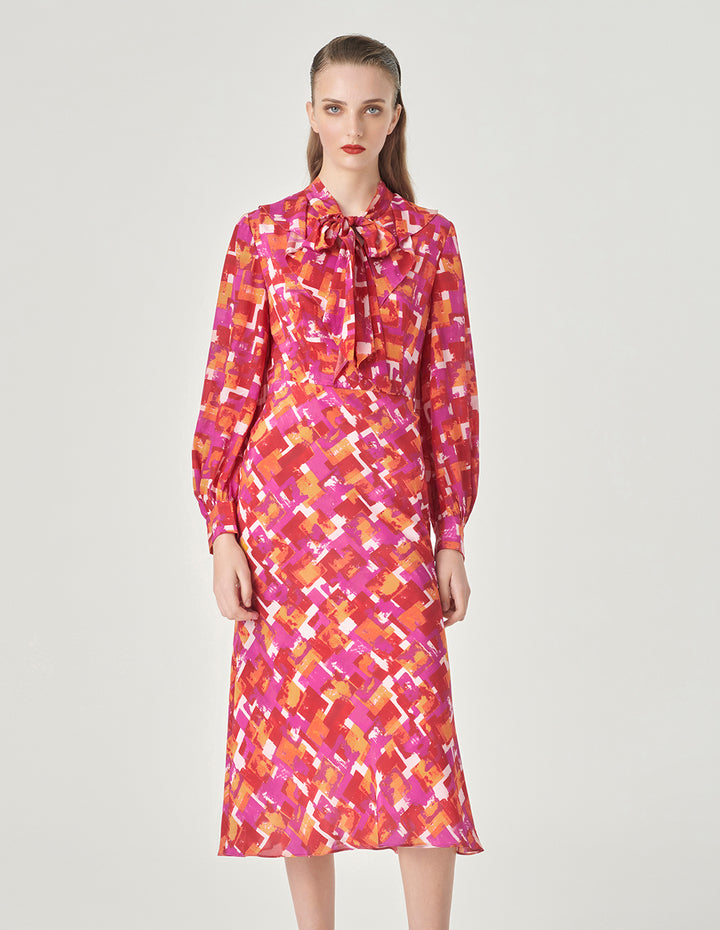 MARYLING Pink Checkered Ruffled Fishtail Dress