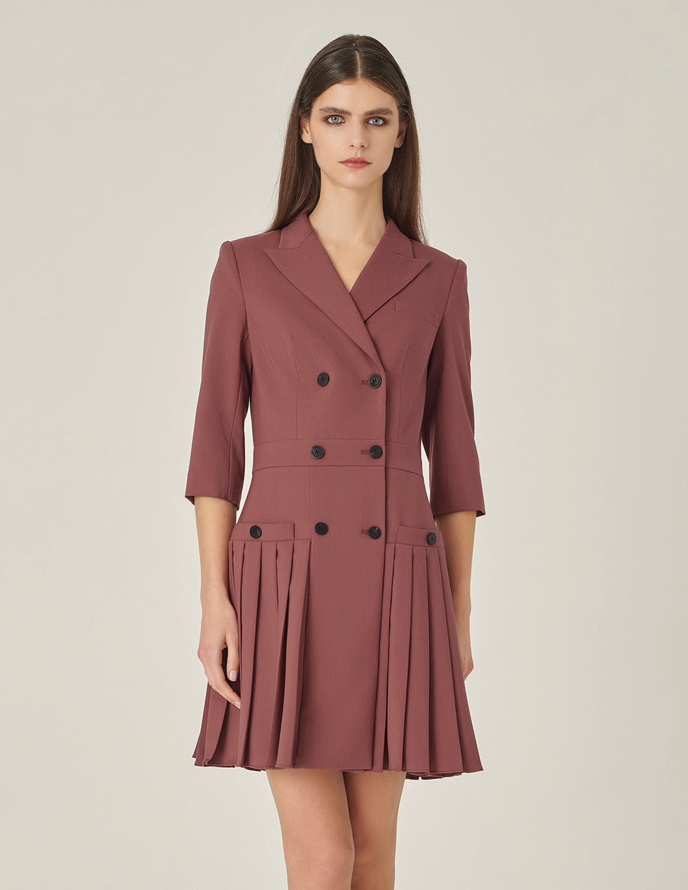 MARYLING Brick Red Double-Breasted Lapel Suit Dress