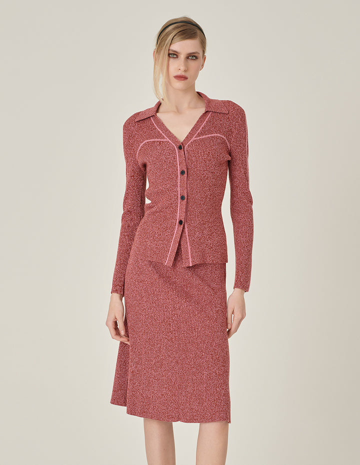 MARYLING Contrast Floral Wool Knitted Cardigan