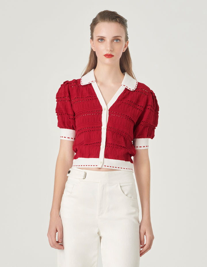 MARYLING Contrast Colour V-Neck Knitted Sweater