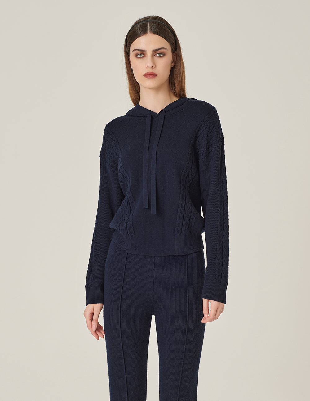 MARYLING Dark Blue Sports Casual Hooded Knitted Pullover