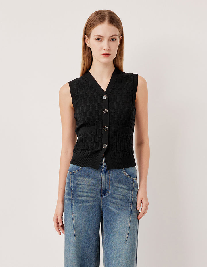 MARYLING Vintage Plaid V-Neck Sleeveless Knit Vest