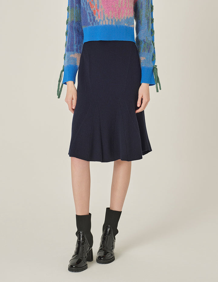 MARYLING Dark Blue Fishtail Knitted Skirt