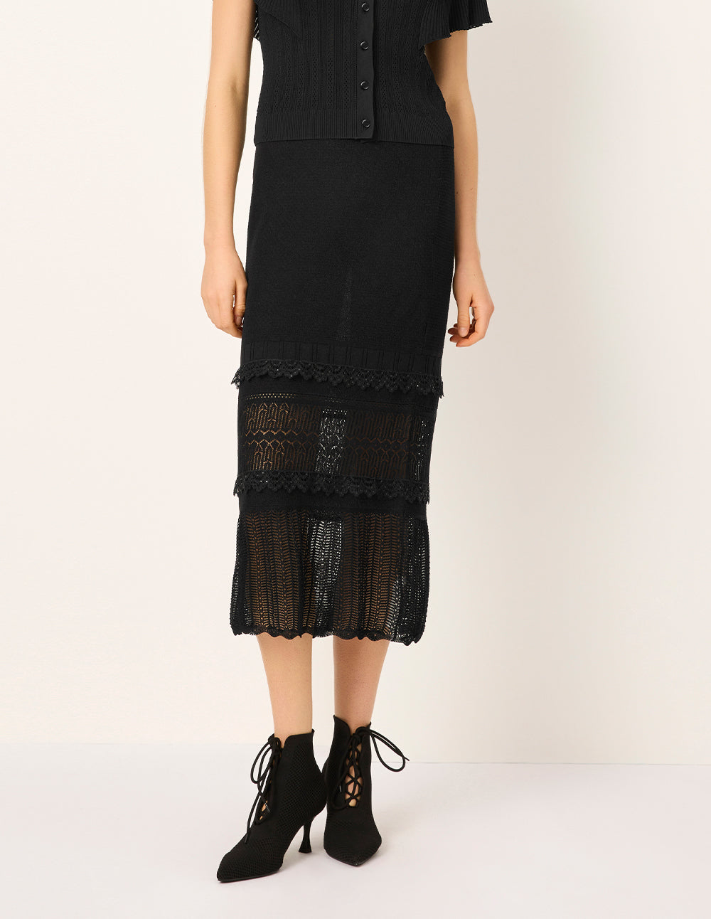 MARYLING Straight Lace Insert See-Through Knee-Length Skirt