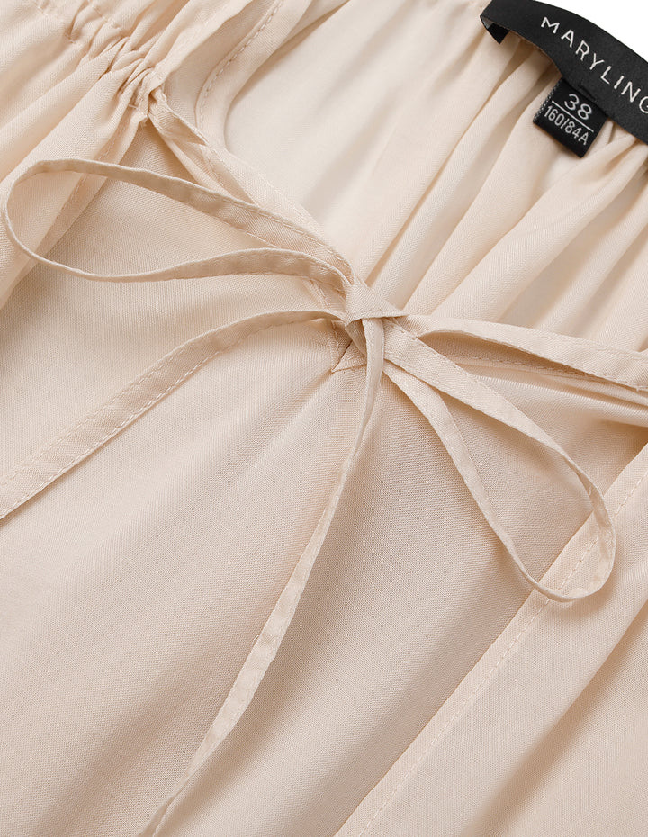 MARYLING V-Neck Puff Long-Sleeve Lyocell Pinched Top