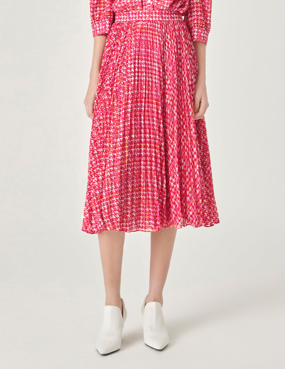 MARYLING Houndstooth Print Sun Pleated Skirt
