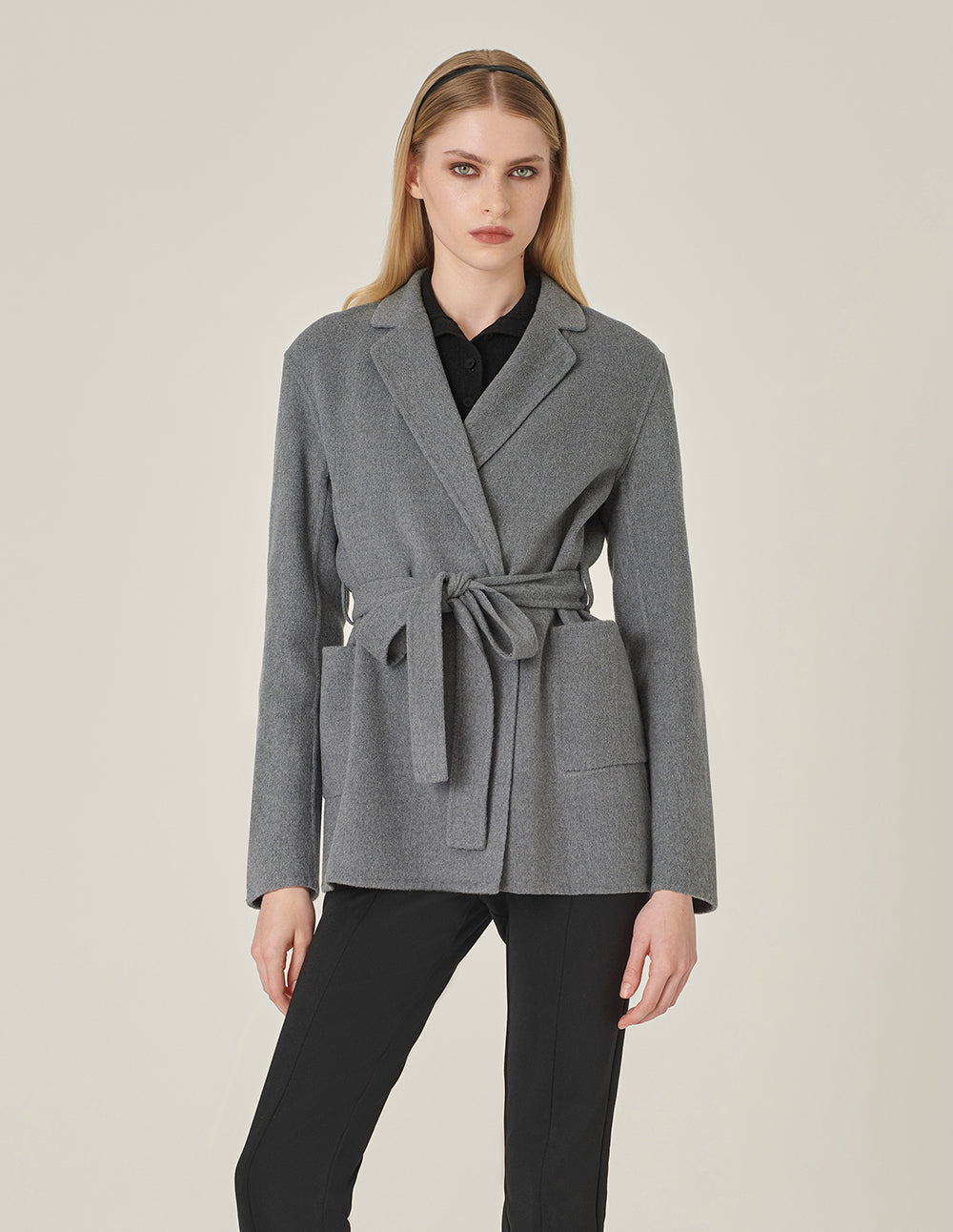 MARYLING Notched Lapel Wrap Belted Double-Faced Wool Coat