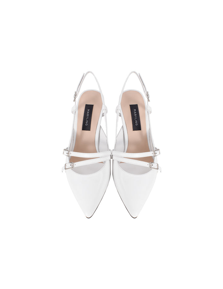 MARYLING White Pointed Toe Mid-Heel Sandals