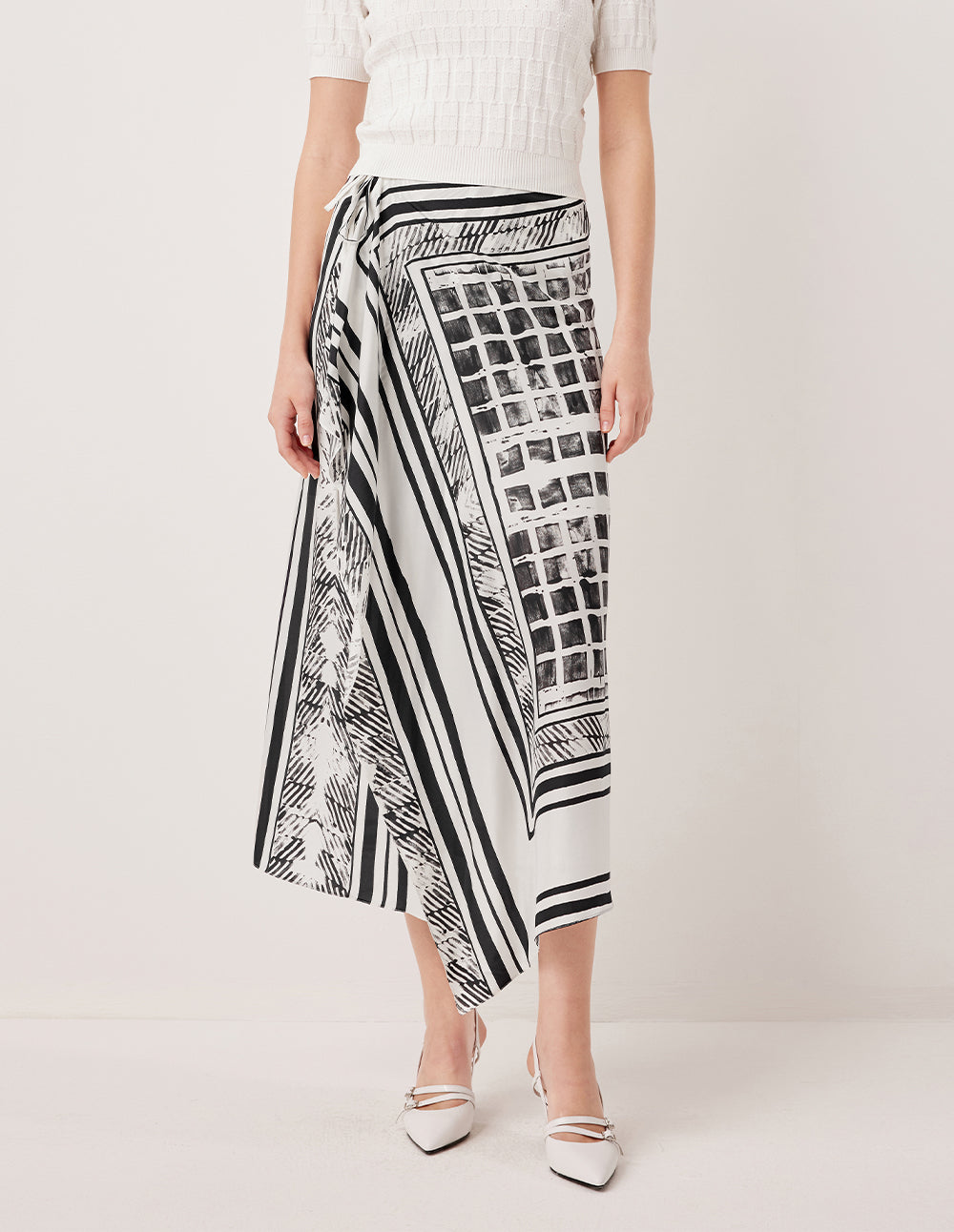 MARYLING Asymmetric Printed Silk Wrap Skirt