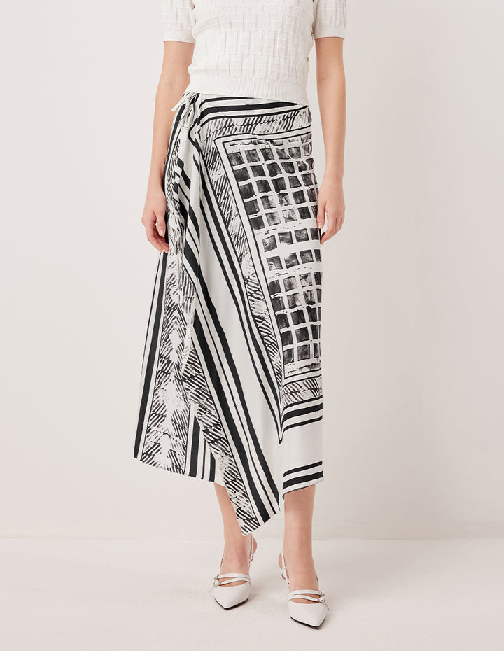 MARYLING Asymmetric Printed Silk Wrap Skirt