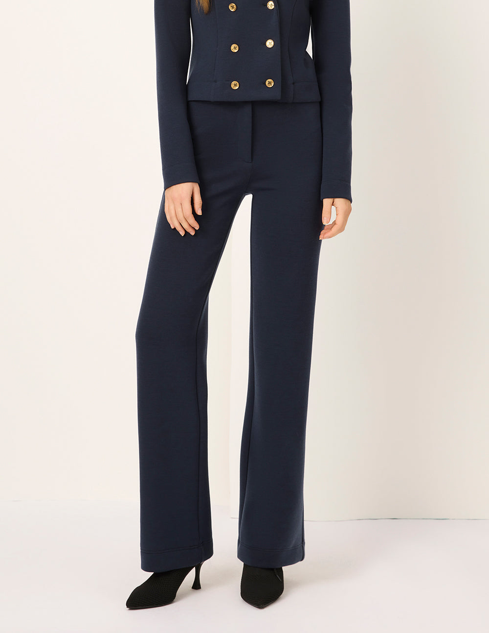 MARYLING Straight-Leg Cotton Navy Trousers