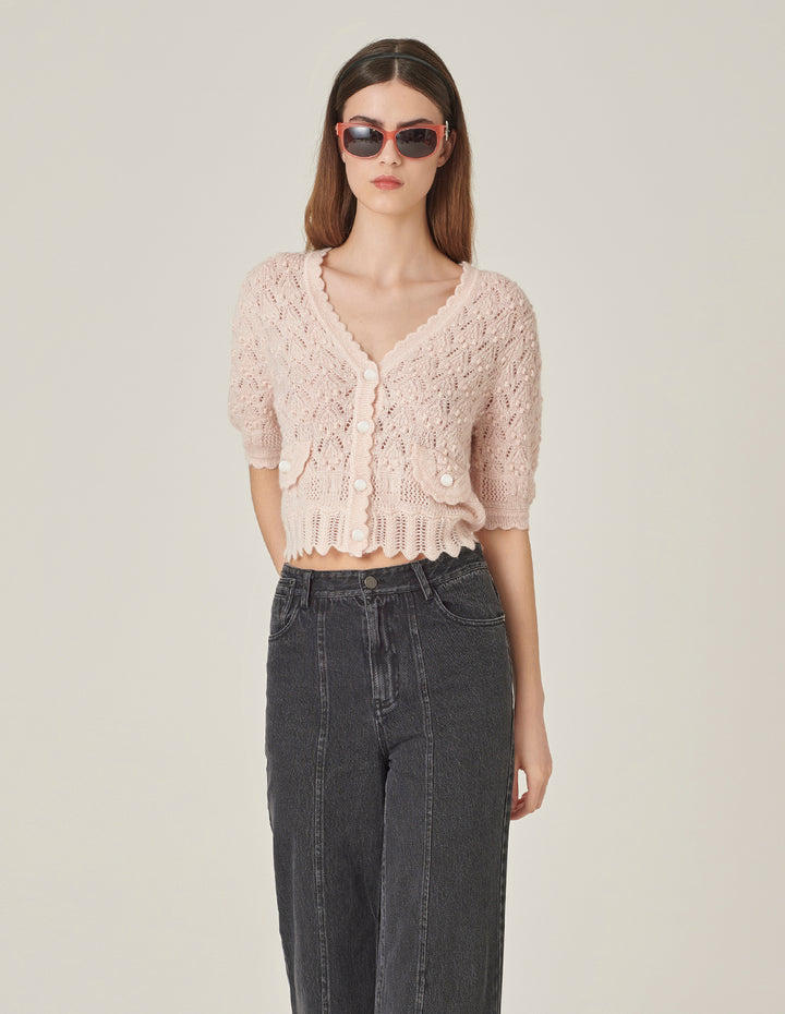 MARYLING Light Pink V-Neck Knitted Cardigan