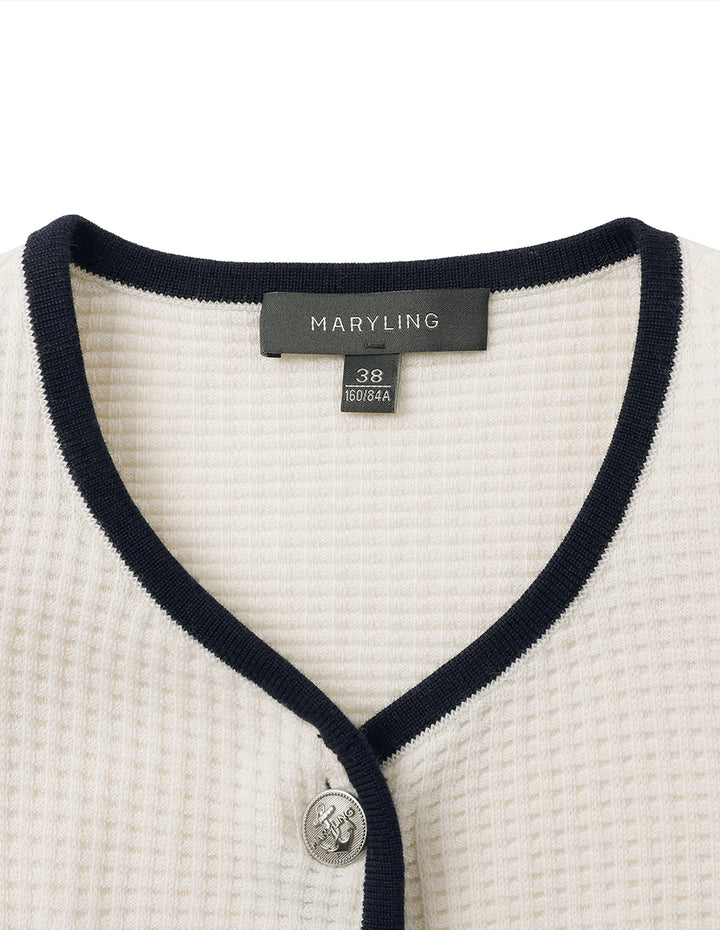 MARYLING White Contrast Pocket Knitted Cardigan