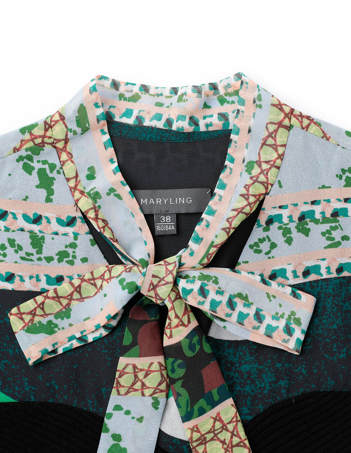 MARYLING Forest Print Bow Neck Needle Dress